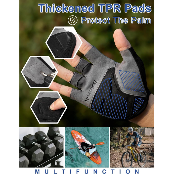 Велосипедні рукавички INBIKE для чоловіків, халявні, літні, ударостійкі, еластичні, дихаючі, світловідбиваючі, IHC215, синій, XL