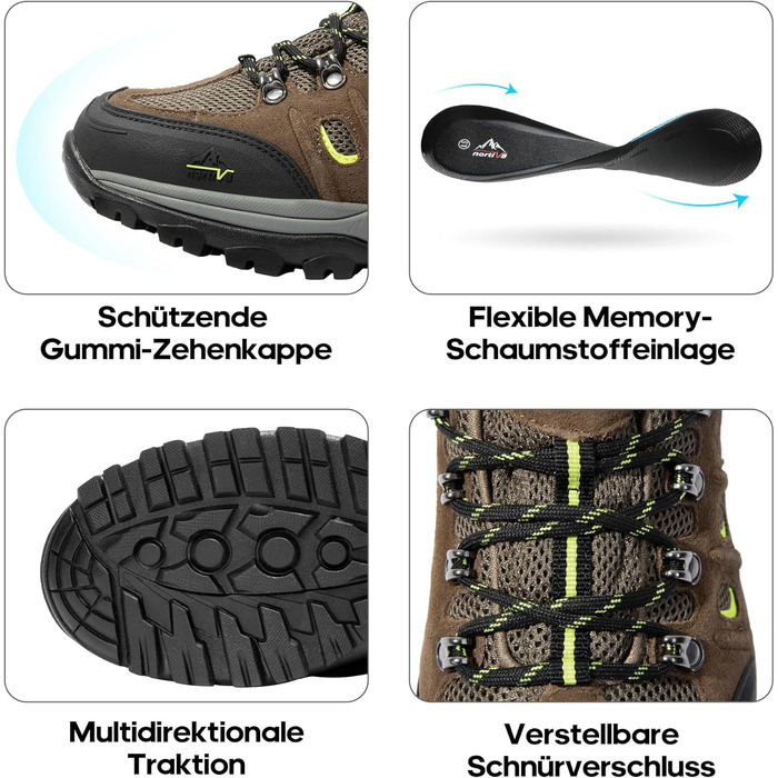 Чоловічі водонепроникні трекінгові черевики NORTIV - легкі, для хайкінгу та кемпінгу, 43 EU, чорний, коричневий, жовтий