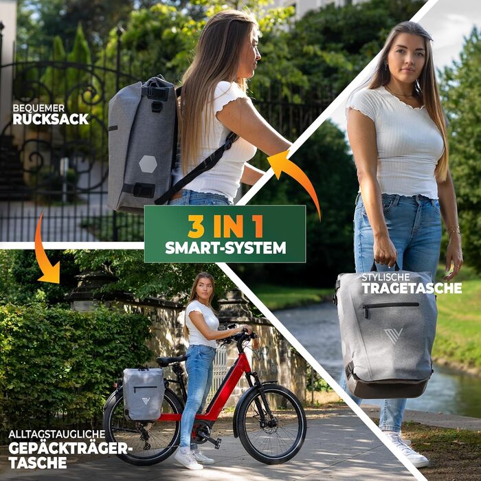 Велосумка 3в1 MIVELO для багажника, рюкзак і наплічна сумка, водонепроникна, сіра