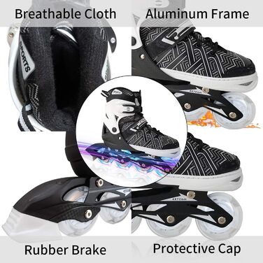 Роликові ковзани Nattork для хлопчиків з підсвічуванням, розмір 32-36, чорні