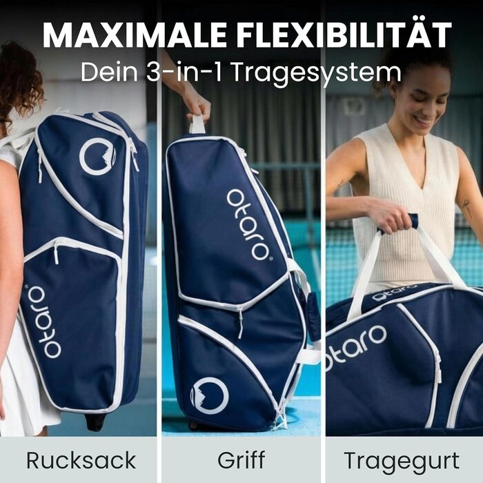 Сумка для тенісу Otaro Tennistasche 82L: Термосумка для 4 ракеток, відділення для взуття та охолодження, відділ для ноутбука, водостійка, синьо-біла