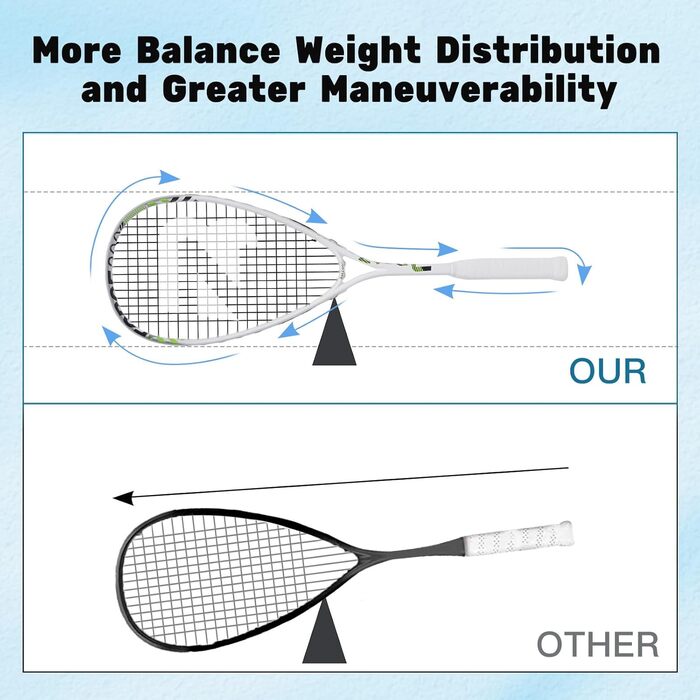 Сквош ракетка BatZoom для початківців – легка та довговічна тренувальна ракетка для дорослих та підлітків, попередньо натягнута з комфортною ручкою та демпфером - у комплекті сумка білого кольору