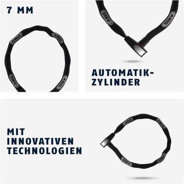 Замок ланцюговий ABUS Steel-O-Chain 8807K, 85 см, рівень безпеки 8, чорний