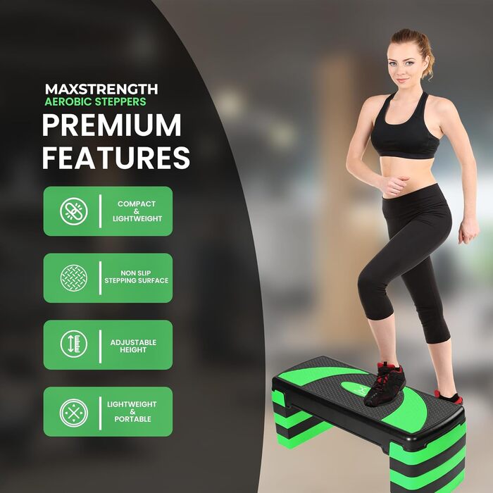 Аеробний степ-платформа MAXSTRENGTH, 5-рівнева, нековзна, для фітнесу, кардіо, йоги, висота 10-30 см
