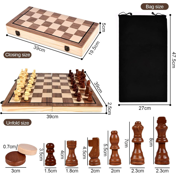 Шахи дерев'яні магнітні 2-в-1 для дорослих та дітей, якісний набір з портативним полем для зберігання