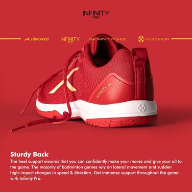Бадмінтонне взуття HUNDRED Infinity Pro для чоловіків | Червоно-золотий колір, 44 EU | Поліестер/Сітка | Для бадмінтону, тенісу, сквошу, настільного тенісу, баскетболу та падел-тенісу
