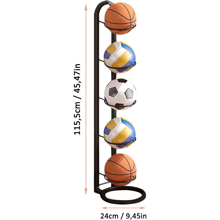 Стійка для зберігання м'ячів: баскетбольних, футбольних, волейбольних (5-ярусна, біла/чорна)