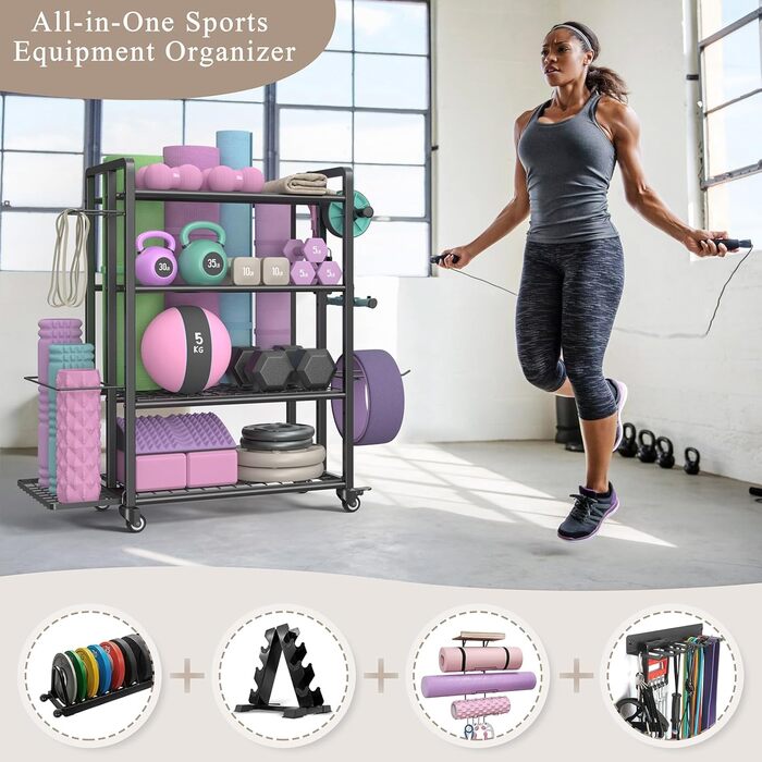 Стійка для зберігання йогаматів та гантелей Jusgym з металу, настінна, до 272 кг