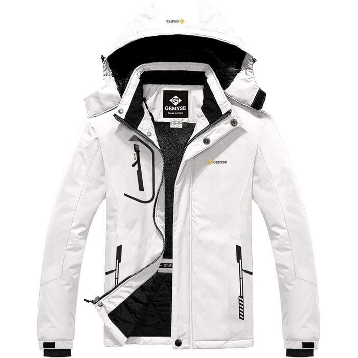 Куртка гірськолижна чоловіча GEMYSE, водонепроникна, вітронепроникна, з підкладкою, зимова, з капюшоном, для спорту, відпочинку, активного відпочинку (біла, XXL)