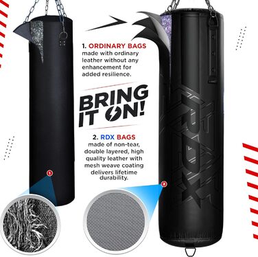 Боксерська груша RDX 145 см з наповнювачем 50 кг, рукавичками та сталевим тросом. Шкіряна, для боксу, фітнесу, кікбоксингу, MMA, муай-тай, карате. Чорний колір, 3 шт.