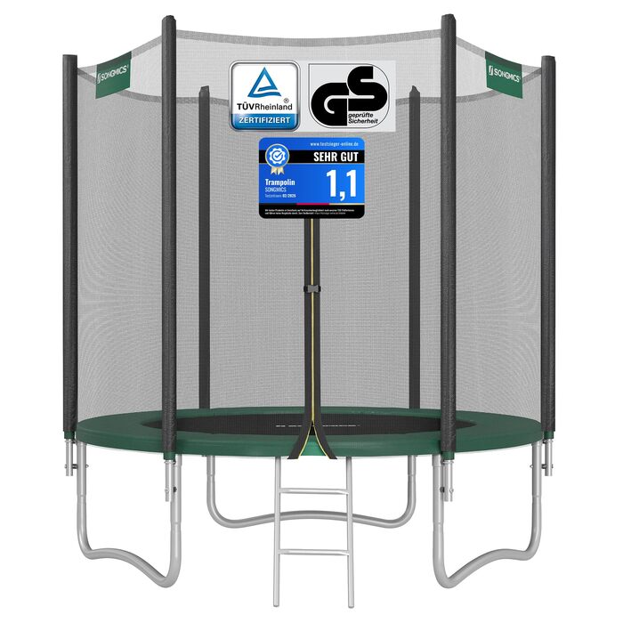 Трамплін SONGMICS Outdoor Ø 183/244/305/366/427 см, круглий, для саду, з захисним покриттям, сіткою, сходами та м'якими стійками (зелений)