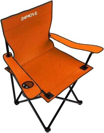 Складний стілець 24MOVE® для кемпінгу, риболовлі та відпочинку на природі з підстаканником. Зручний, компактний, з поліестеру, оранжевого кольору.