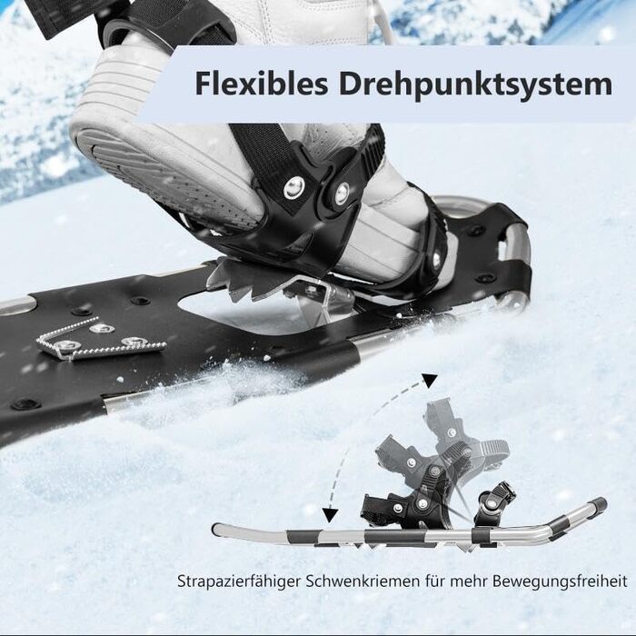 Снігоступи GYMAX 53/63/76 см з алюмінію, розмір 35-45, з підйомником, 2 палиці та сумка, комплект снігоступів для чоловіків та жінок (63 см, сріблястий сплав)