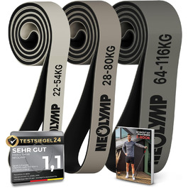 Набір еластичних стрічок для фітнесу Neolymp з електронною книгою: 3 шт. (вага 22-116 кг)
