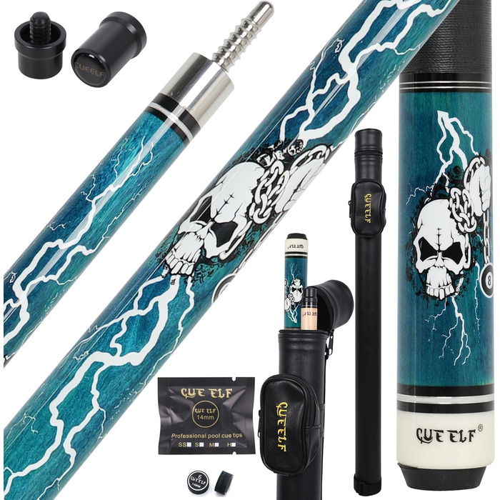 Професійний більярдний кий CUEELF з мотивом черепа, 13 мм, чорна вершинка, канадський клен, 21 oz