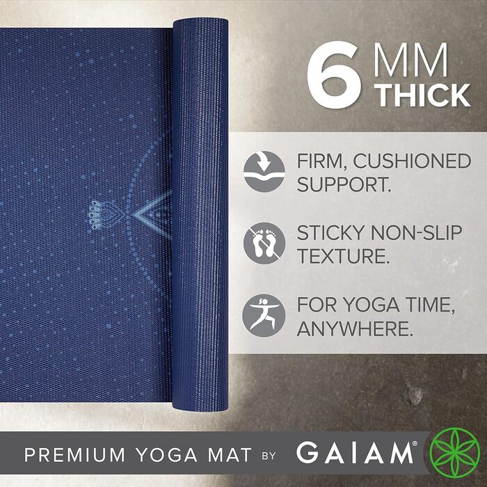 Йога мат Gaiam Premium 6 мм з малюнком, антиковзка, для йоги, пілатесу та фітнесу (172 x 61 x 6 мм)