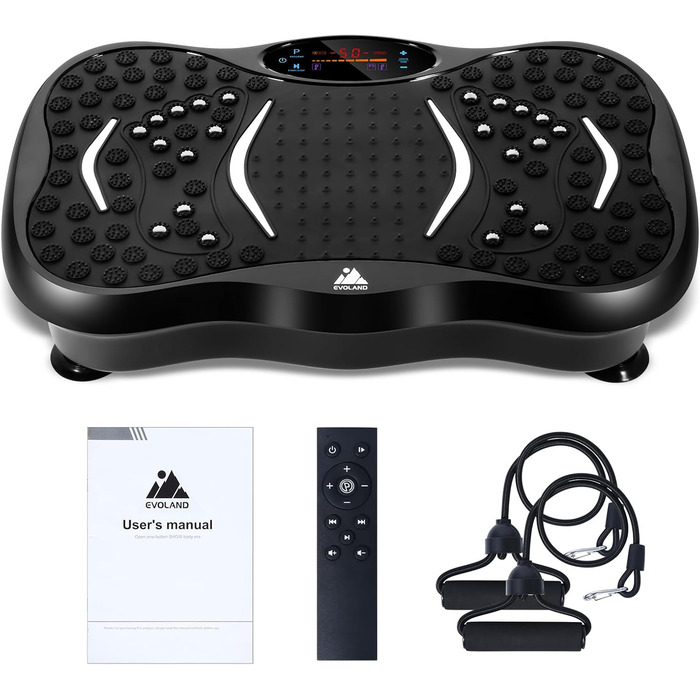 Віброплатформа EVOLAND 3D для фітнесу з 5 програмами, Bluetooth та 2 гумками для тренувань вдома