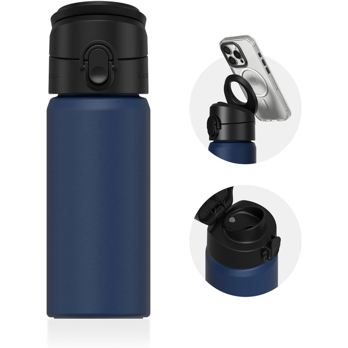 Пляшка для води RHINOSHIELD AquaStand 480 мл, сумісна з MagSafe, нержавіюча сталь, без трубочки, спортивна, з магнітною ручкою, з регульованою підставкою, колір морський синій