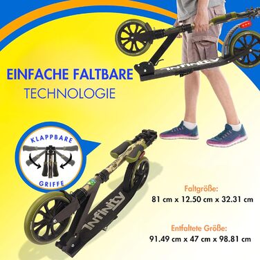 Міський ролер SereneLife з великим колесом, регульована висота, складаний, з ручкою для перенесення, підставка та гальма, для дітей та дорослих до 100 кг (Камуфляж)