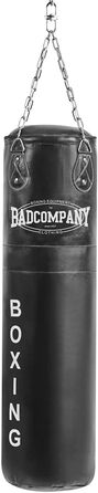 Боксерський мішок Bad Company зі шкіри, наповнений/порожній, з важкою сталевою чотириточковою ланцюговою підвіскою, чорний, 80/100/120/150/180x35 см