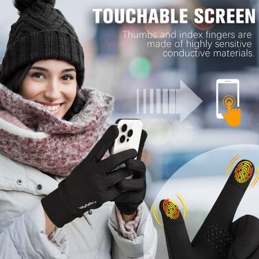 Рукавички для їзди на велосипеді, бігу та хайкінгу: теплі, непромокаючі, з антиковзаючою поверхнею та підтримкою сенсорного екрану (чорний, L)