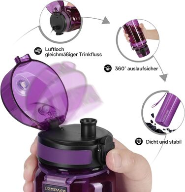 Вода пляшка UZSPACE 750 мл Tritan, без BPA, для спорту та активного відпочинку, фіолетовий