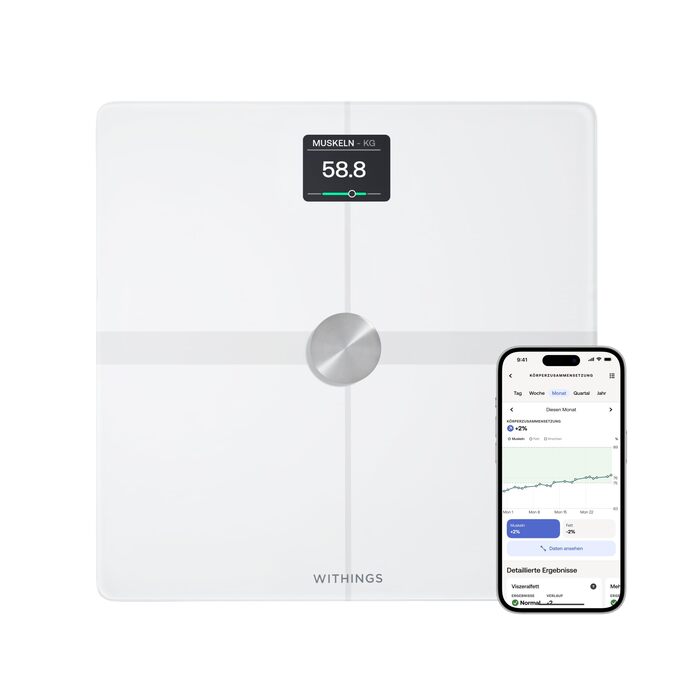 Ваги Withings Body Smart WLAN для аналізу складу тіла (білі) - вимірювання ваги, жиру, м'язової маси, води та щільності кісток