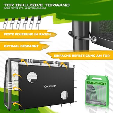 Ворота футбольні KESSER® для саду, міцні, для тренувань, з UV-стійким сіткою, сталевий каркас з оббивкою, фіксатори для землі, насос, конуси, аксесуари для монтажу (240см, з торговою панеллю, антрацит)