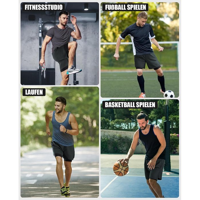 Шорти чоловічі Niksa 2er Pack 2-в-1: спортивні, швидковисихаючі, дихаючі, з кишенею для телефону (XL, сірий)