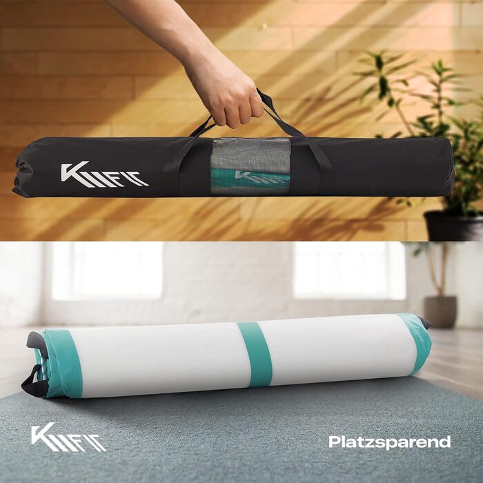 KM Fit надувний Airtrack 4 м – гімнастичний мат для фітнесу, тумблінгу, тренувань, з сумкою, електричною помпою та ремнабором, стійкий до УФ, чорний-червоний