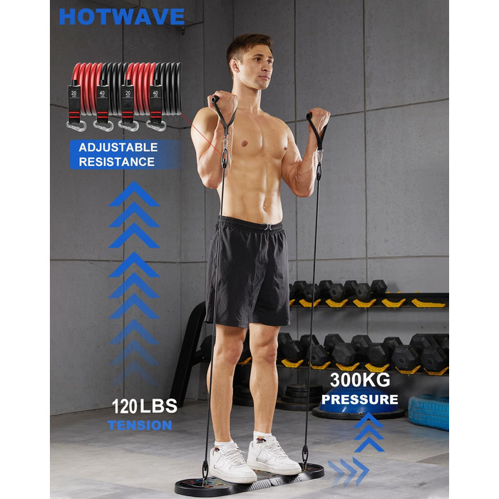 Hotwave дошка для віджимань з еспандерами, тренажер для силових вправ, безпечні ручки, універсальний фітнес для дому, тренування грудей і рук, чоловіки та жінки, чорний набір