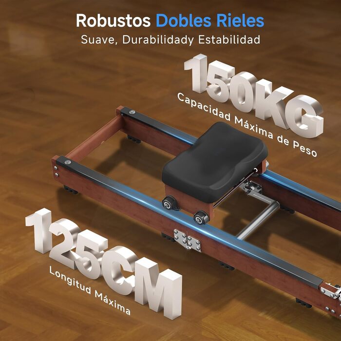 Складний тренажер для веслування, веслувальний тренажер, водонепроникний з 6 рівнями навантаження, для дому, складаний у 3 рази, вантажопідйомність 150 кг, сумісний з додатком, дуб червоний