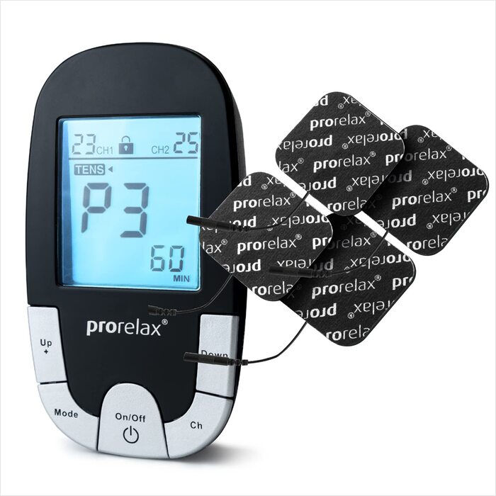 Prorelax TENS/EMS Duo Comfort Blackline: електростимулятор для м'язів та зняття болю | 2 терапії в одному приладі | З підсвічуваним дисплеєм