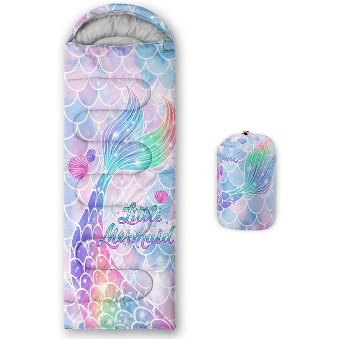 Спальний мішок HOSIMA з футболом для холодного клімату, дорослий, дитячий, водонепроникний, для кемпінгу, подорожей, полювання, компресійний мішок (Русалка-2)