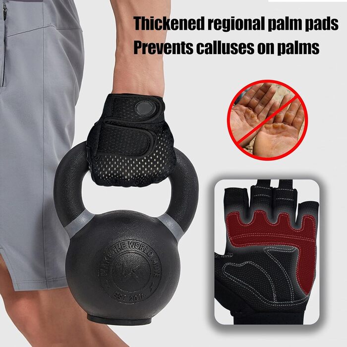 Фитнес рукавички для чоловіків та жінок, тренувальні рукавички для залу, силових тренувань, важкої атлетики, греблі та велоспорту, чорний, розмір M