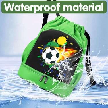 Дитяча спортивна сумка Youyike, водонепроникний рюкзак з відділенням для взуття, спортивна сумка з шнурком, для дівчаток та хлопчиків, футбольний зелений