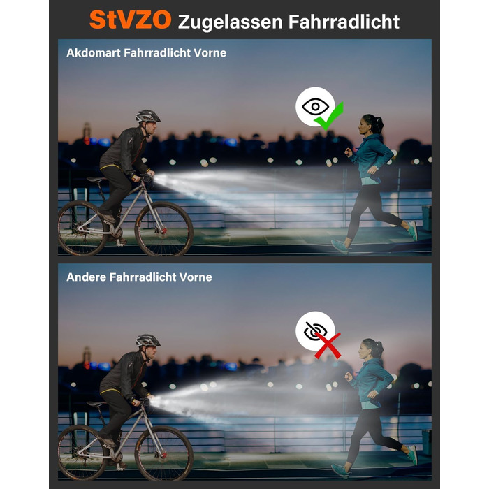 Фарига LED-фара для велосипеда Akdomart, USB-зарядка, 600mAh, StVzo, водонепроникність IPX5, чорний, для дитячого велосипеда