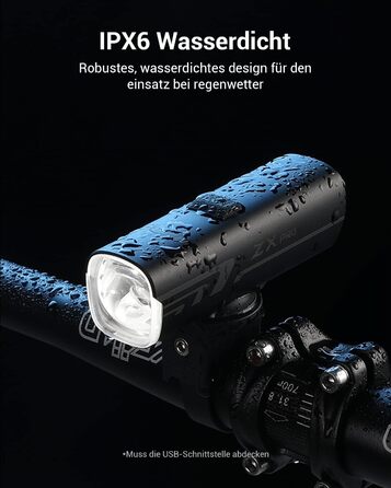 Передній велосипедний ліхтар MagicShine ZX Pro 100 Lux, LED фара з 3 режимами світла, водонепроникна IPX6, USB-зарядка, сертифікована StVZO