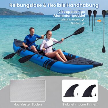 Надувний каяк COSTWAY для 2 осіб з алюмінієвими веслами, EVA-сидінням, насосом та ремкомплектом, блакитний