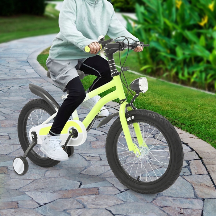 Дитячий велосипед 16-дюймовий, жовтий, з додатковими колесами та LED-підсвіткою