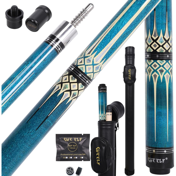 Професійний більярдний кий CUEELF з низьким відбиттям, 13 мм наконечник, вага 552-567 г, блакитний, з кейсом
