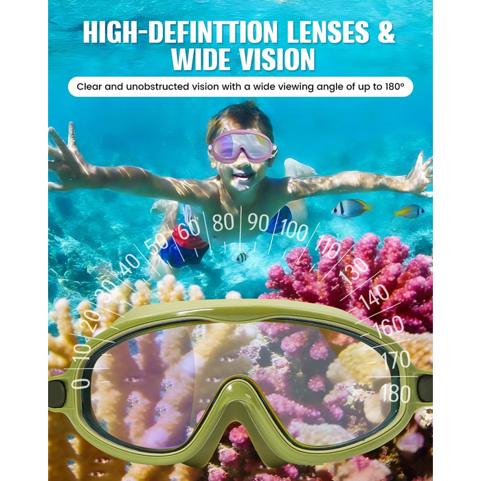 Дитячі окуляри для плавання Bluesmile (2 шт.), широкий огляд, антизапар, захист від УФ, для хлопчиків та дівчаток 3-14 років, зелено-фіолетові, малі