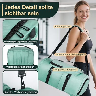 Спортивна сумка для чоловіків та жінок, 30L. Рюкзак з відділенням для взуття та мокрих речей. Ідеально для плавання, спорту, йоги, футболу (зелена, 30L)