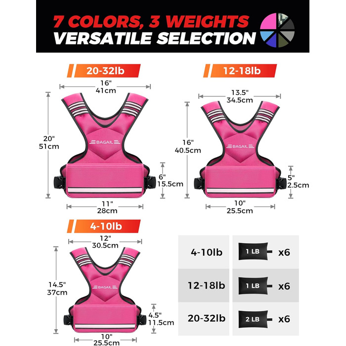 Вага для тренувань BAGAIL: регульована вага, знімні мішки з піском, підходить для чоловіків та жінок, ідеальна для фітнесу та аеробіки (Рожева, 5.5-8.2 кг)