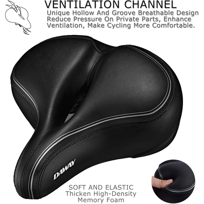 DAWAY C30 Комфортне велике сідло для велосипеда - сумісне з походами, тренуваннями, гірськими та шосейними велосипедами. Заміна великого велосипедного сідла з подушкою Memory Foam для чоловіків та жінок (еластомерні пружини)