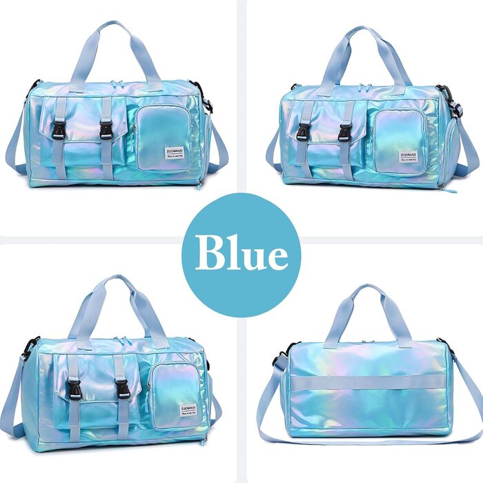 Спортивна сумка для фітнесу та подорожей для жінок і чоловіків з відділенням для взуття та вологих речей, універсальна сумка для залу та плавання + набір наклейок-літер Chenille (26 шт, сині)