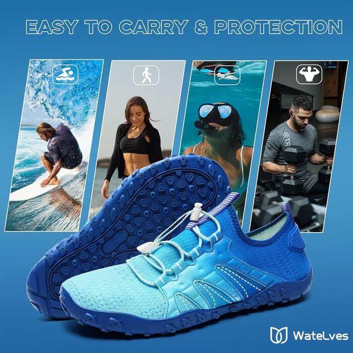 Чоботи для плавання WateLves: чоловічі та жіночі, для пляжу, басейну, серфінгу, 41 EU, світло-блакитні
