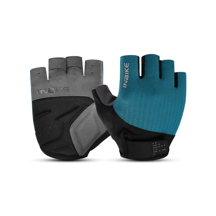 Велосипедні рукавички INBIKE чоловічі, напівпальцеві, літні, з амортизацією, еластичні, дихаючі, світловідбиваючі, IHC215, блакитні, розмір M
