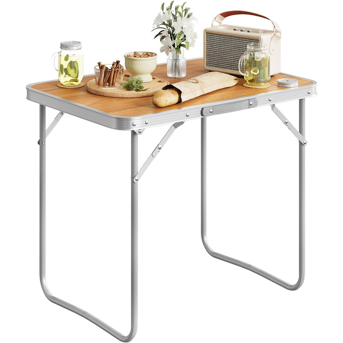 Складаний туристичний стіл Woltu для пікніка, пляжу та відпочинку на природі, 70x50x60 см (Alu & MDF)