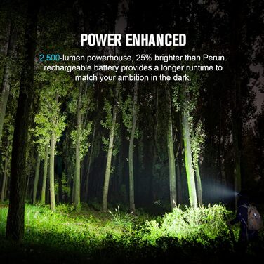 OLIGHT Perun 2: Налобний ліхтар 2500 люмен, 166 метрів освітлення, USB, 5 режимів, таймер, для бігу, риболовлі, кемпінгу (блакитний)